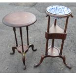 A 19th century mahogany wash stand, the circular top inset with a bowl, with shaped under shelf,