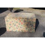 An upholstered ottoman, with key, width 31.5ins x depth 16.5ins x  height 16.5ins