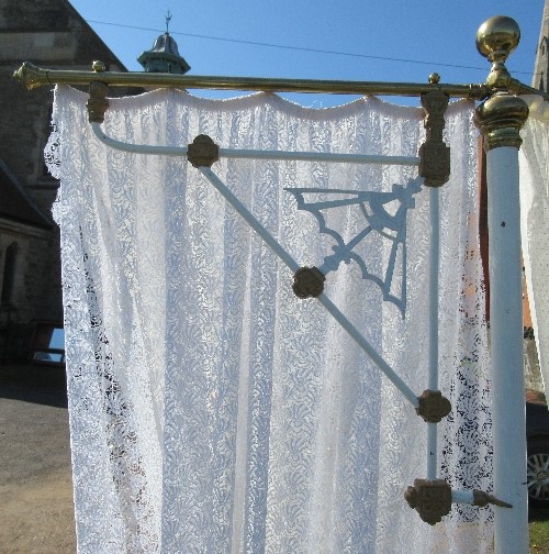 A James Shoolbred & Co brass double bed, with drapes, 83ins x 60ins, height 84insCondition Report: - Image 4 of 6