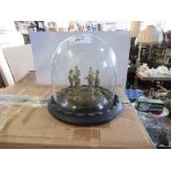 6 gilt metal figures from Dickens under a glass dome