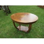 An oval walnut coffee table, 19ins x 26.5ins x height 18.5ins