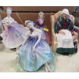 4 Royal Doulton figures, Giselle, Ballerina, Janet, Forty Winks, Janet is crazed and has nibbles