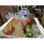 A large collection of assorted glass, including cut glass, coloured glass, etc.