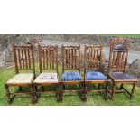 A set of four oak dining chairs, with carved top rails, raised on turned front legs, together with