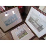 A signed print of Great Malvern, together with an antique print of Malvern Abbey church, and another