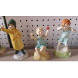 3 Royal Worcester figures, Lost Slipper, Sunshine Days, Fisherman, all are in good condition