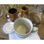 Four mugs and a Royal Worcester dish