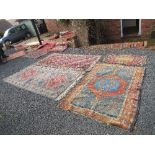 Two kilim style rugs, 38ins x 23ins and 83ins x 42ins, together with two Eastern design rugs,