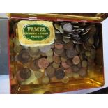 A tin containing coins