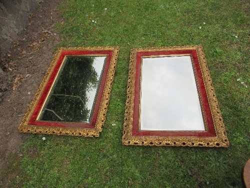 A pair of gilt frame mirrors, with bevelled plates, plate size 13.75ins x 23.5ins, frame size