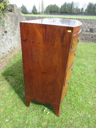 A 19th century mahogany bow fronted chest of drawers, with satinwood cross banding, fitted two short - Image 6 of 6