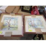 Nancy Crosby, pair of watercolours, landscapes, 5.25ins x 5ins