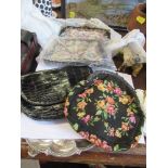 3 tapestry evening bags, together with a black leather skin example