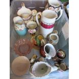 Two boxes of assorted china, including jugs, character jugs, etc.