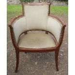 An Edwardian mahogany and satinwood line inlaid chair, with upholstered sides and back