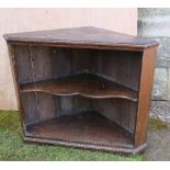 An oak open fronted floor standing corner unit, width 41ins, depth 22ins, height 32ins