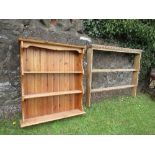 A pine plate rack width 35.5ins x height 39.5ins, together with a modern example, width 52ins x