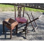 A 19th century single chair, together with a luggage stand, a sewing table af, and a 19th century