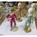 Five Royal Worcester models, all Parakeet boy in different colourways, some af