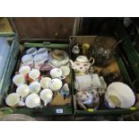 Two boxes of assorted cups, mugs, including punch set, Noritake, etc.