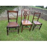 A 19th century oak chair, together with two clisset style oak chairs