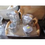 A Picquot Ware four piece tea and coffee set, on a tray