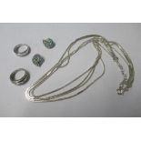 An Italian silver snake link necklace, together with a pair of paste ear clips and two rings