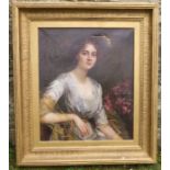 John Hanson Walker, oil on canvas, portrait of a woman and flowers, af, signed and dated 1912,