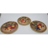 Three Royal Worcester plates, decorated with fruit by Freeman, diameter 5.75ins - not damaged or