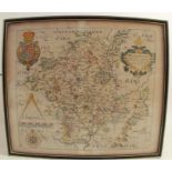 Saxton, an Antique hand coloured map, Wigorniensis (Worcestershire), 12ins x 14ins