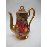 A Royal Worcester coffee pot, decorated all round with hand painted fruit by Ayrton, height 6.