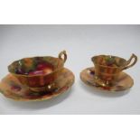 Two Royal Worcester cups and saucers, decorated with fruit by Mosley and Townsend - not damaged or