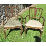A pair of 19th century Anglo Indian coromandal wood open armchairs, with splat back and drop in seat