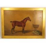 E B Herberte, oil on canvas, bay horse in a stable, signed and dated 1889, 20ins x 30.5ins