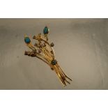 A 20th century 18ct gold spray brooch, set with turquoise and diamond, marked 750