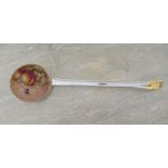 A Royal Worcester tureen ladle, decorated with hand painted fruit by Freeman, to the interior and