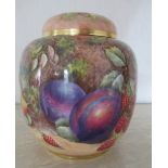 A Royal Worcester covered ginger jar, decorated all around with hand painted fruit by P Love,