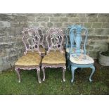 A set of four painted dining chairs, together with a pair of painted chairs