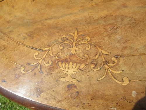 A 19th century oval burr walnut centre table, the quarter veneered top with marquetry inlay, - Image 6 of 6