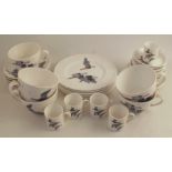 A Crown Staffordshire part breakfast/coffee service, printed with a Peter Scott print of flying