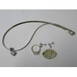 An Italian silver necklace, with stone pendant, together with a pair of earrings, a ring and