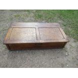 A 19th century oak under-bed storage unit, with rising lid, bearing label Lee, Longland & Co,