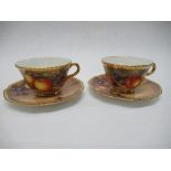Two Royal Worcester tea cups and saucers, decorated with hand painted fruit by Freeman - not damaged