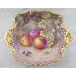 A Royal Worcester square shaped dish, decorated all over with hand painted fruit by H Ayrton, to a