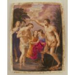 A rectangular porcelain panel, painted with a religious scene, af, 6.25ins x 4.75ins - Badly cracked