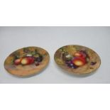 Two Royal Worcester plates decorated with fruit by Ayrton and Townsend, diameter 6ins - not
