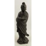 A Chinese bronze figure, of Guanyin, character marks to base, height 18ins - probably lot 114