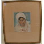 A watercolour, portrait of a woman, inscribed, 8ins x 6.5ins