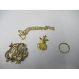 A Movitex brooch, together with a 9ct gold chain, a pendant formed as an Orchid and a ring