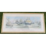 After I R Wells, colour print, Types of the Royal navy of Great Britain, 15ins x 41ins